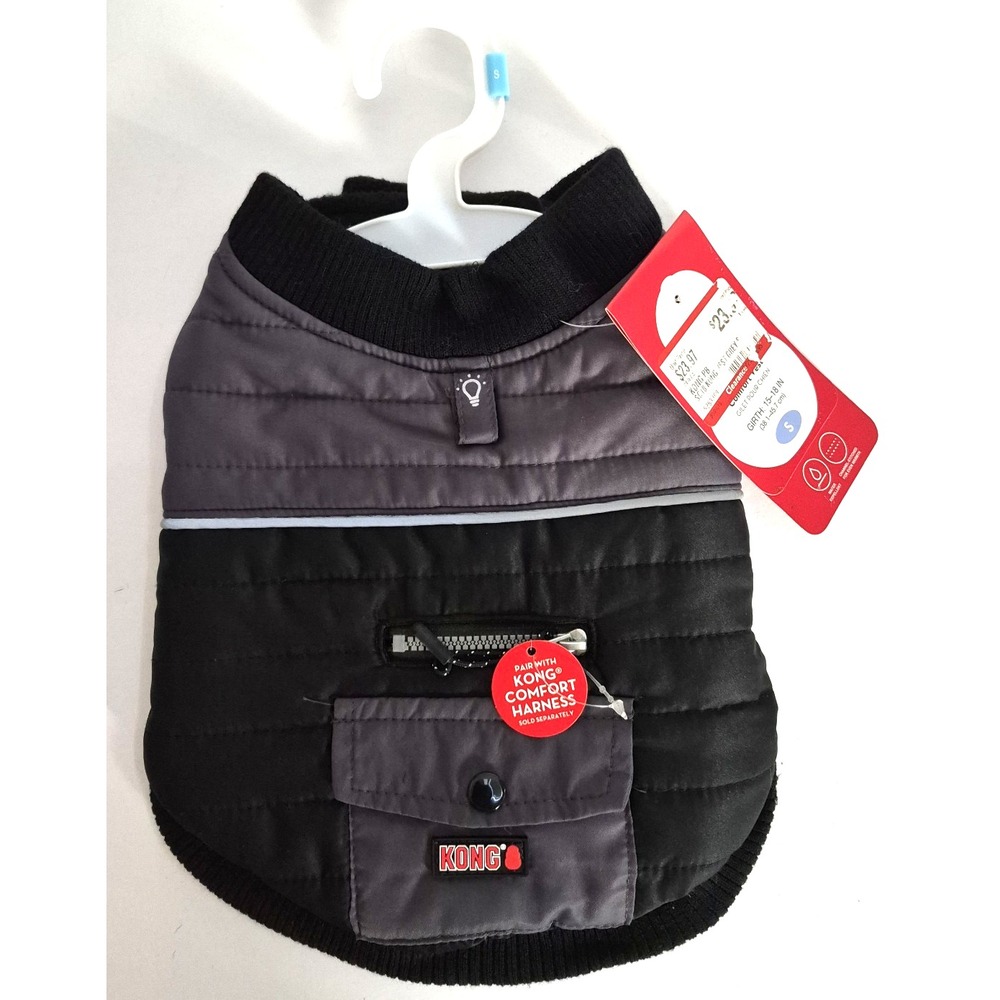 KONG NEW Stay Dry Comfort Dog Vest Harness Grey Black Water Repel Padded S